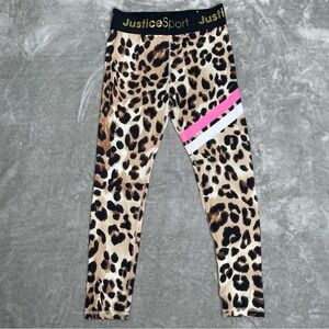 Justice Sport Cheetah Print Leggings Girls XL Plus 16P-18P Black & Pink Logo